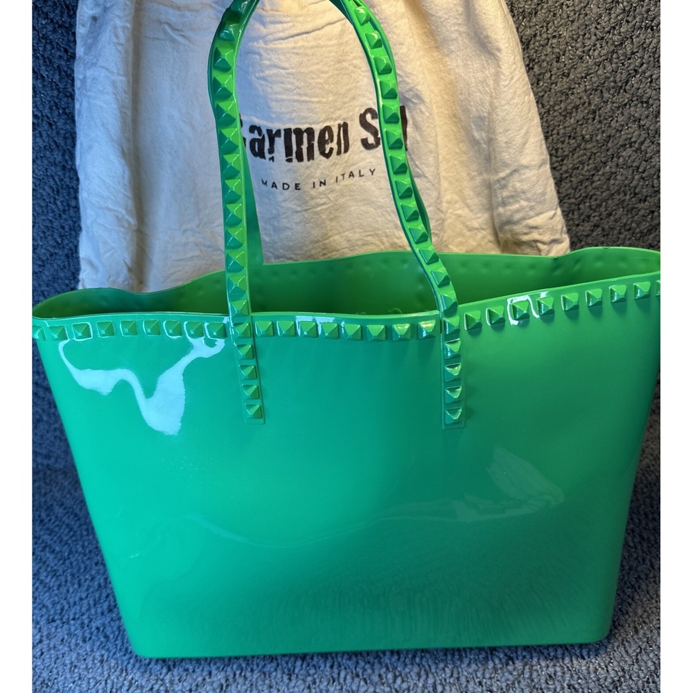 Carmen Sol Angelica Large Tote & Maria Flat Jelly Sandals 9 Italy‎ Green HTF EUC - Picture 5 of 14